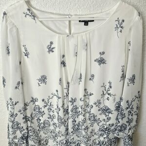 Sara Michelle White Blouse with Navy Floral Print